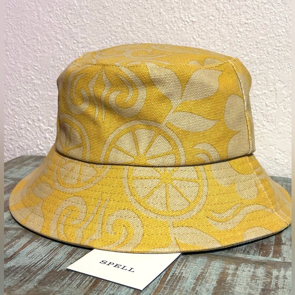 NWT Spell Pomelia Bucket Hat S/M ๐ Mustard Color Lemon Print - Picture 5 of 13